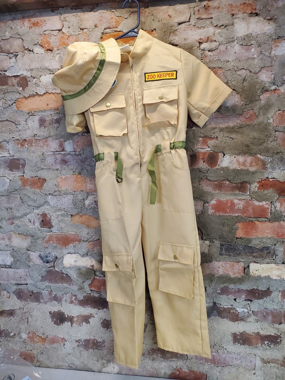 Dress Up America Kids Zoo Keeper Costume L 12-14 Tan Safari Jumpsuit Outfit Hat